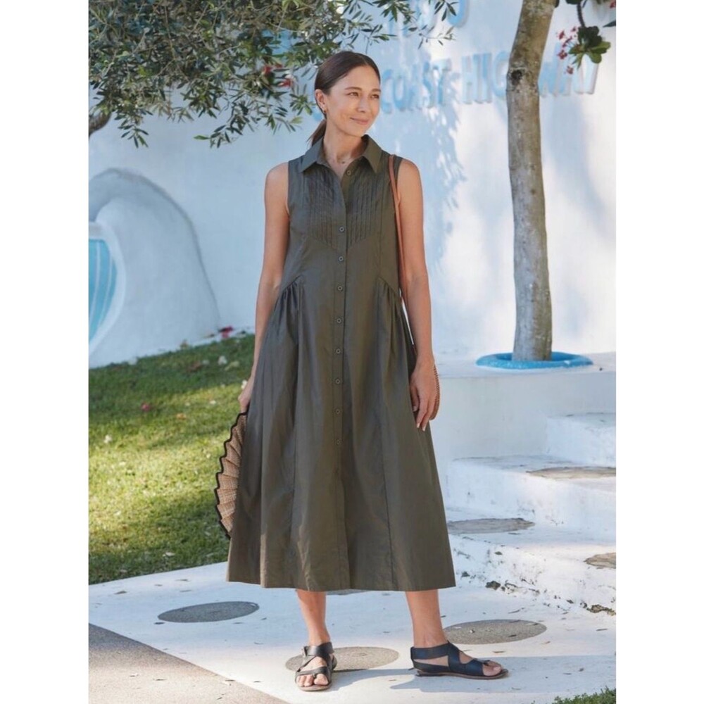 MAYE Corinne Shirtdress NWT Khaki Olive Cotton Midi A-Line Button Front S